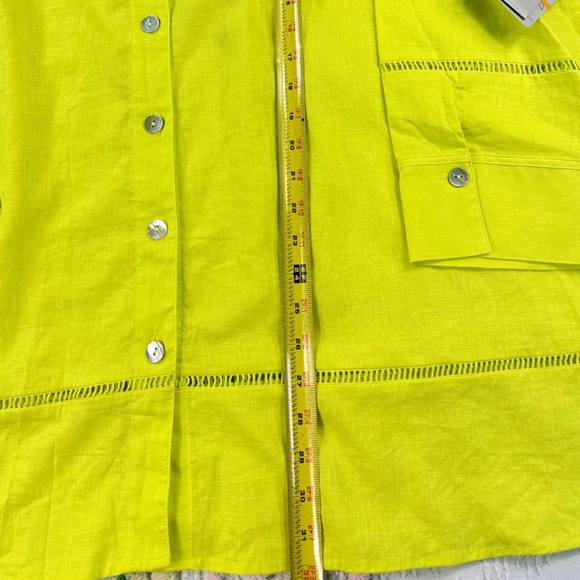 MULTIPLES‎ Womens Neon Yellow Linen Blend Button Front V-Neck Shirt Tunic Top 3X - Picture 4 of 10